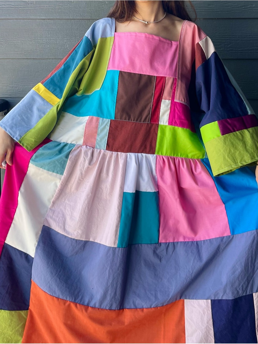 Handmade Quilted Patchwork Colorblock Dress SKU 05033 - Picture 16 of 16